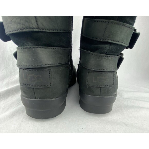 UGG Lorna Boots Womens 5.5 Black Leather Shearling Lined Waterproof - Picture 6 of 13
